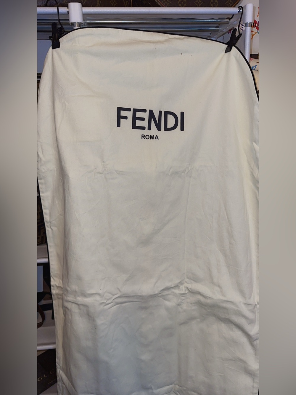 Fendi Cream Garment Bags with Black Logo
